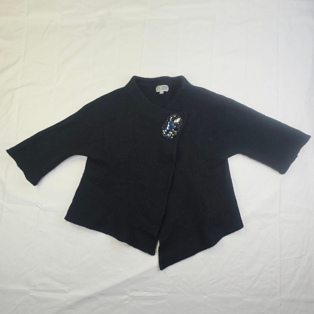 JM Collection Women XL Cardigan Sweater Black Jeweled Asymmetrical Hem Q97